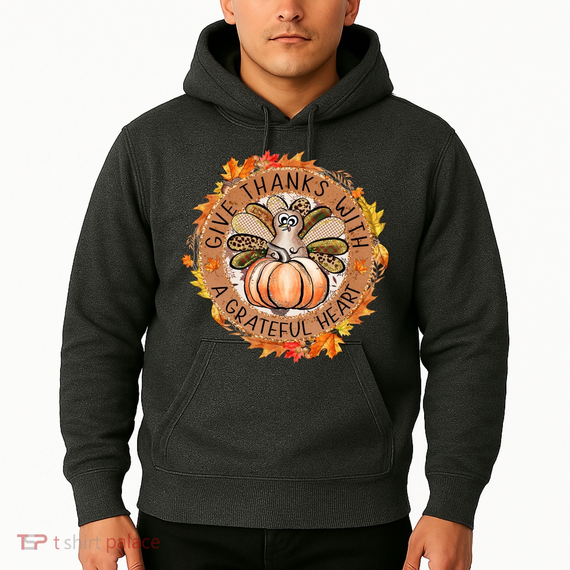 Give A Thanks With Grateful Heart Thanksgiving Thankful Turkey Hoodie