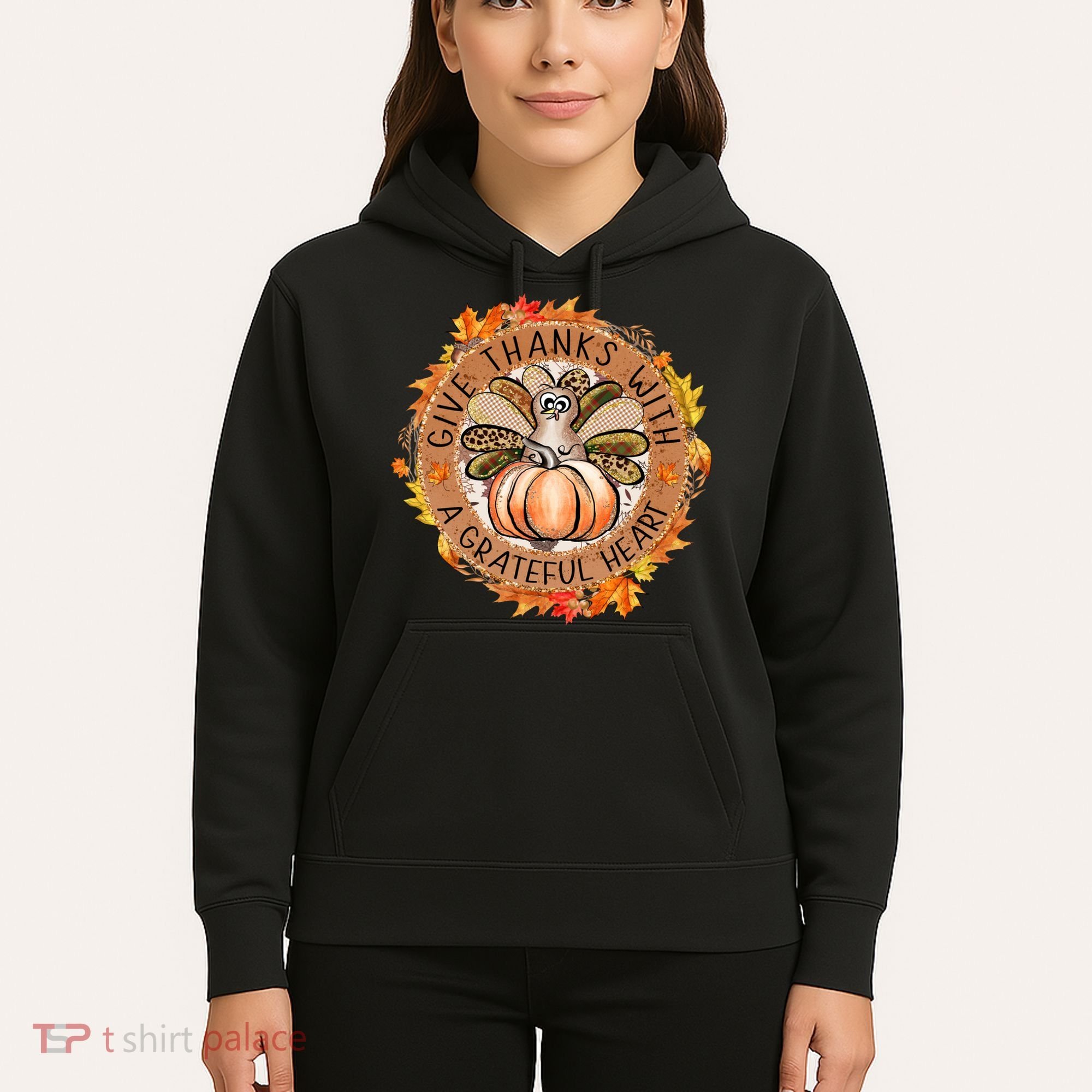 Give A Thanks With Grateful Heart Thanksgiving Thankful Turkey Hoodie