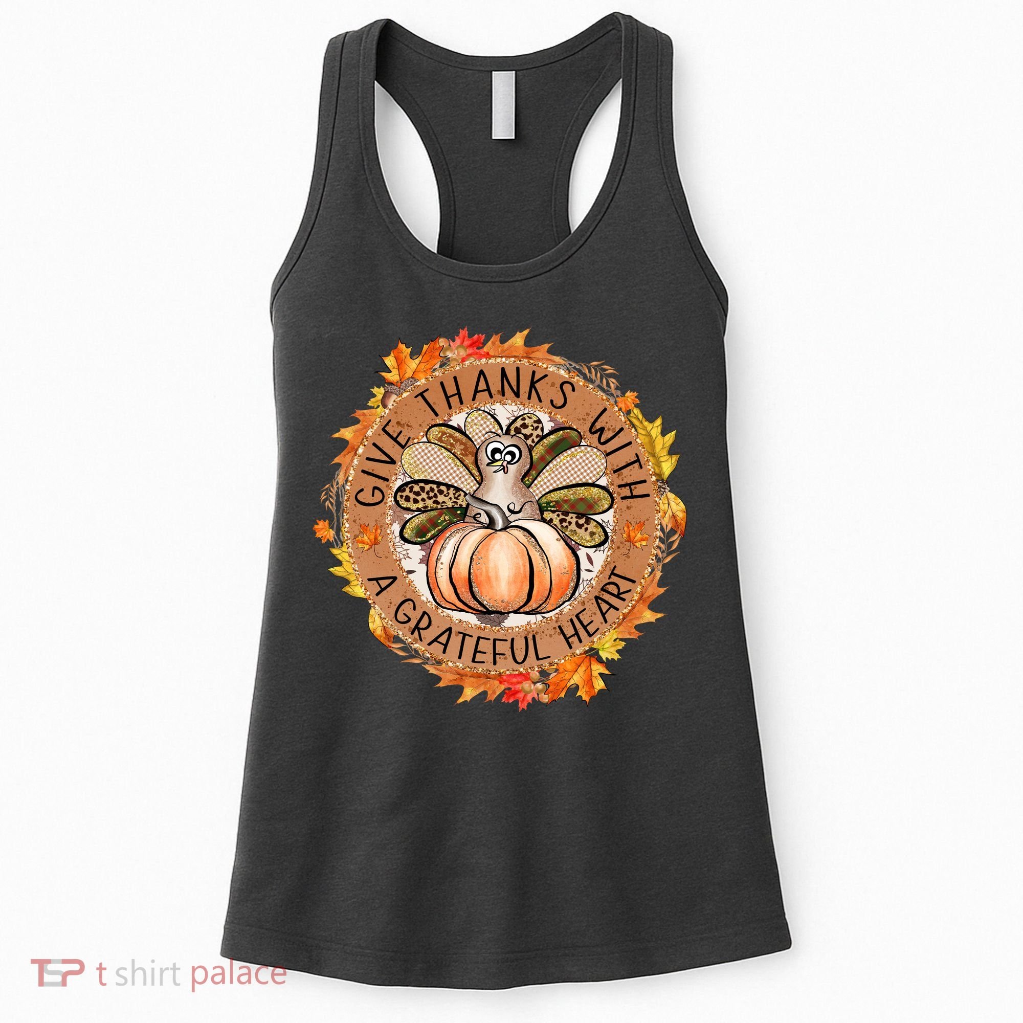 Give A Thanks With Grateful Heart Thanksgiving Thankful Turkey Women's Tank Top