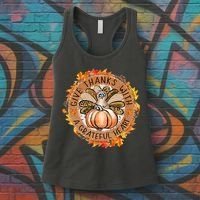 Give A Thanks With Grateful Heart Thanksgiving Thankful Turkey Women's Tank Top thumb 3