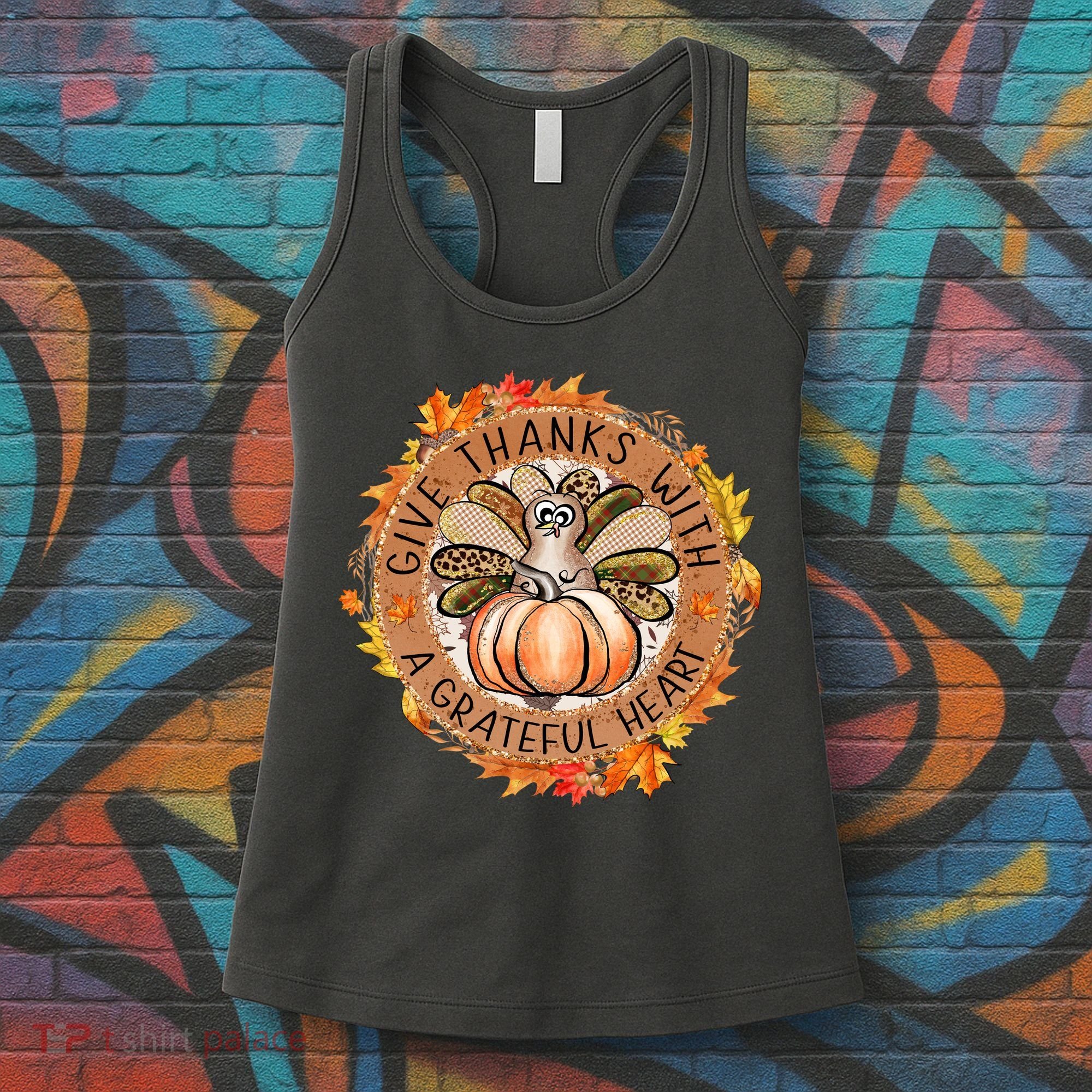 Give A Thanks With Grateful Heart Thanksgiving Thankful Turkey Women's Tank Top
