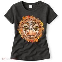 Give A Thanks With Grateful Heart Thanksgiving Thankful Turkey Women's T-Shirt thumb 0