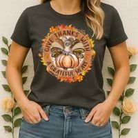 Give A Thanks With Grateful Heart Thanksgiving Thankful Turkey Women's T-Shirt thumb 2