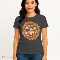 Give A Thanks With Grateful Heart Thanksgiving Thankful Turkey Women's T-Shirt thumb 4
