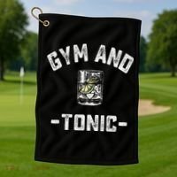 Gym And Tonic Funny Workout Weightlifting Pun Alcohol Drink Golf Towel thumb 1