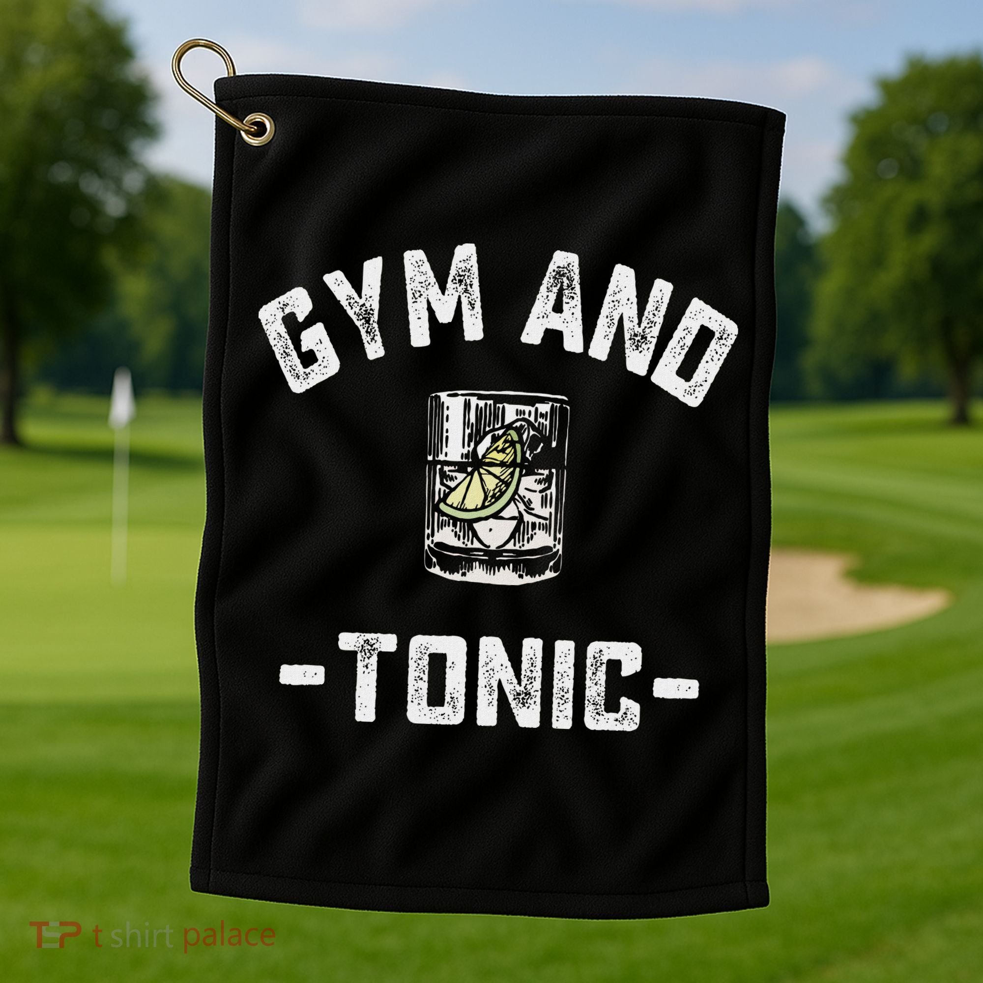Gym And Tonic Funny Workout Weightlifting Pun Alcohol Drink Golf Towel