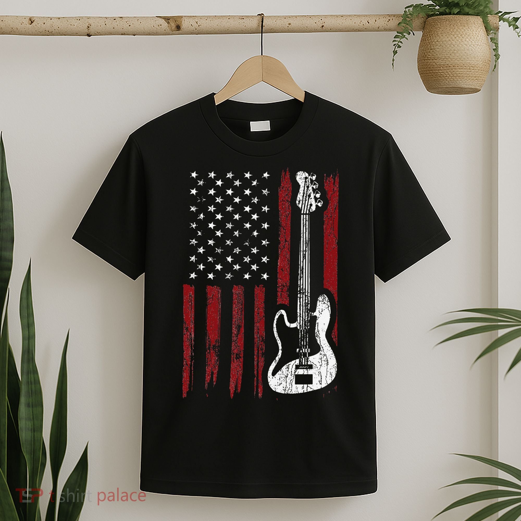 Guitar American US Flag Music Player Electric Guitarist T-Shirt