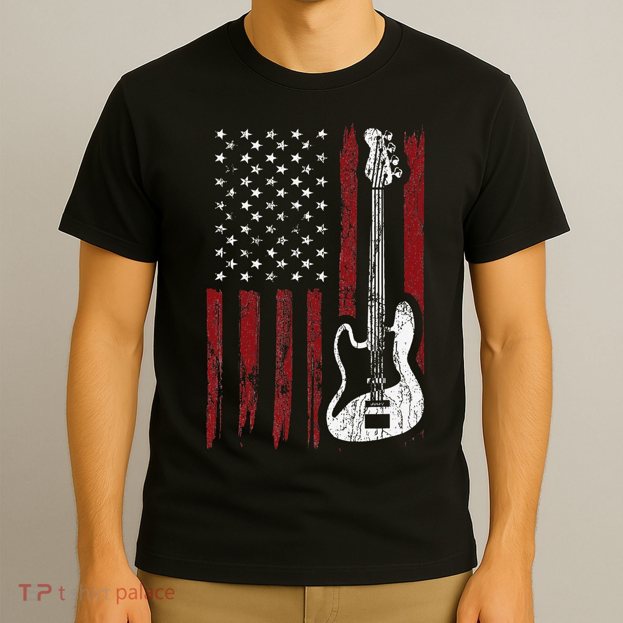 Guitar American US Flag Music Player Electric Guitarist T-Shirt