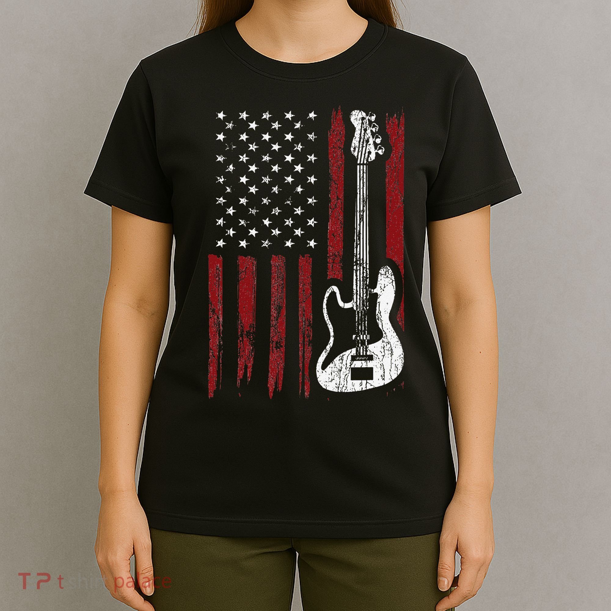 Guitar American US Flag Music Player Electric Guitarist T-Shirt