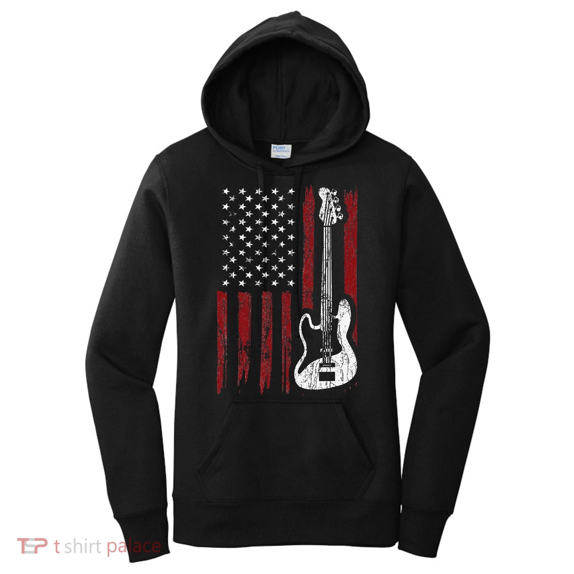 Guitar American US Flag Music Player Electric Guitarist Women's Hoodie