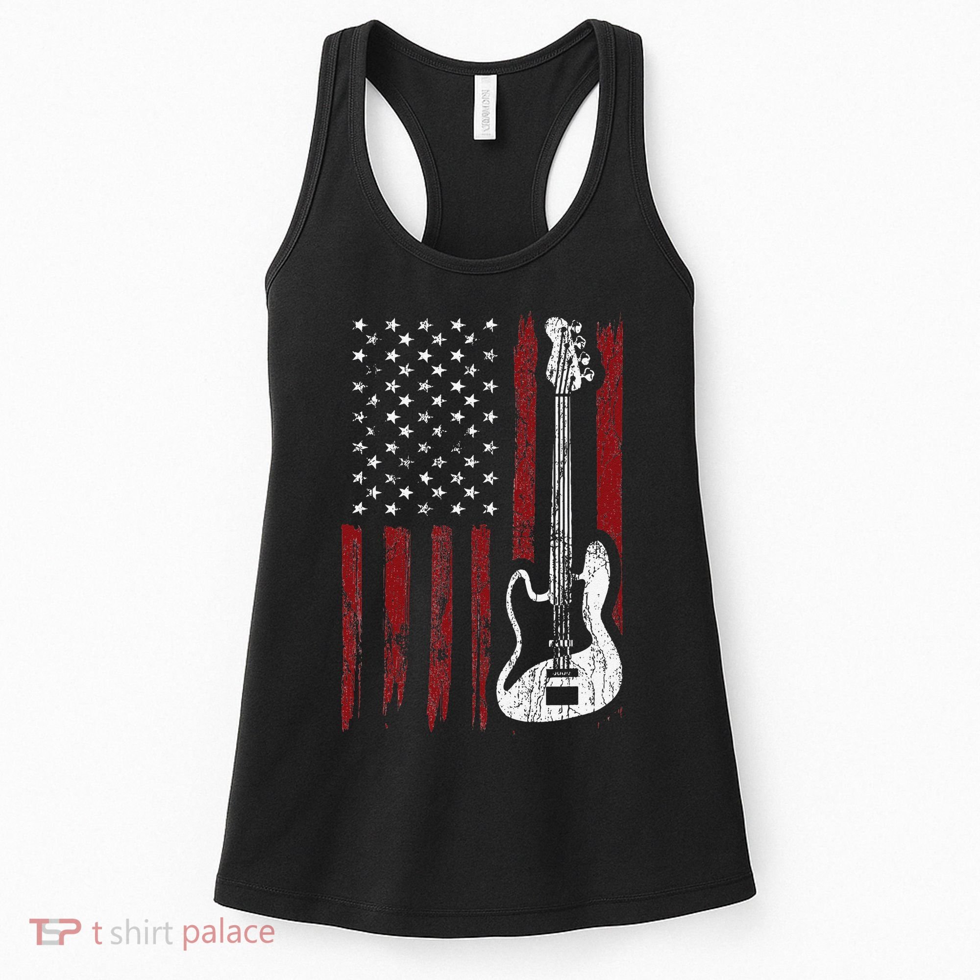 Guitar American US Flag Music Player Electric Guitarist Women's Tank Top