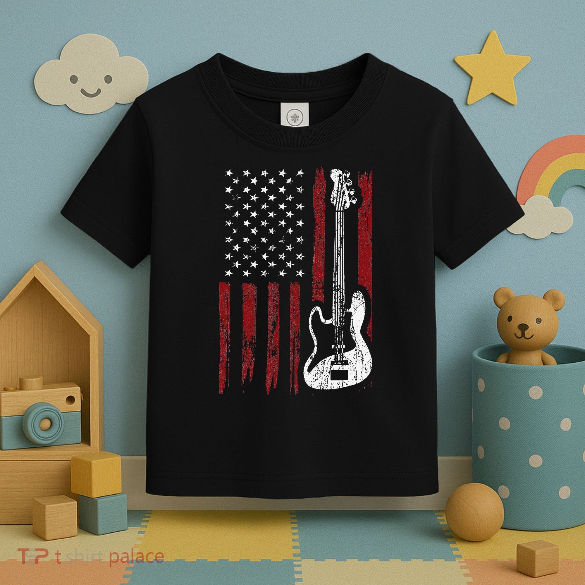 Guitar American US Flag Music Player Electric Guitarist Toddler T-Shirt