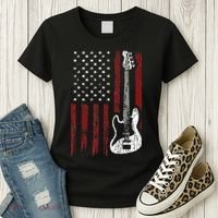 Guitar American US Flag Music Player Electric Guitarist Women's T-Shirt thumb 3