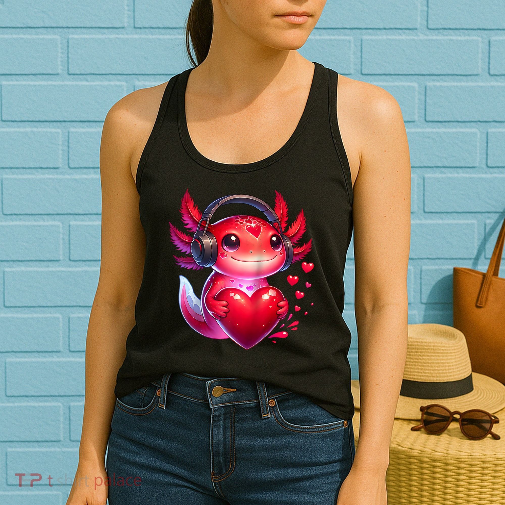 Gamer Axolotl Valentine Video Games Funny Axolotl Raglan Baseball Women's Tank Top