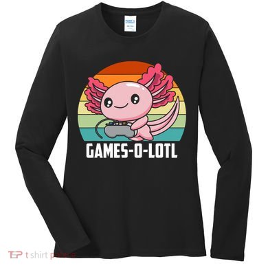 Gamesolotl Axolotl Video Games Gaming Lover Geek Gamer Pun  Women's Long Sleeve Shirt