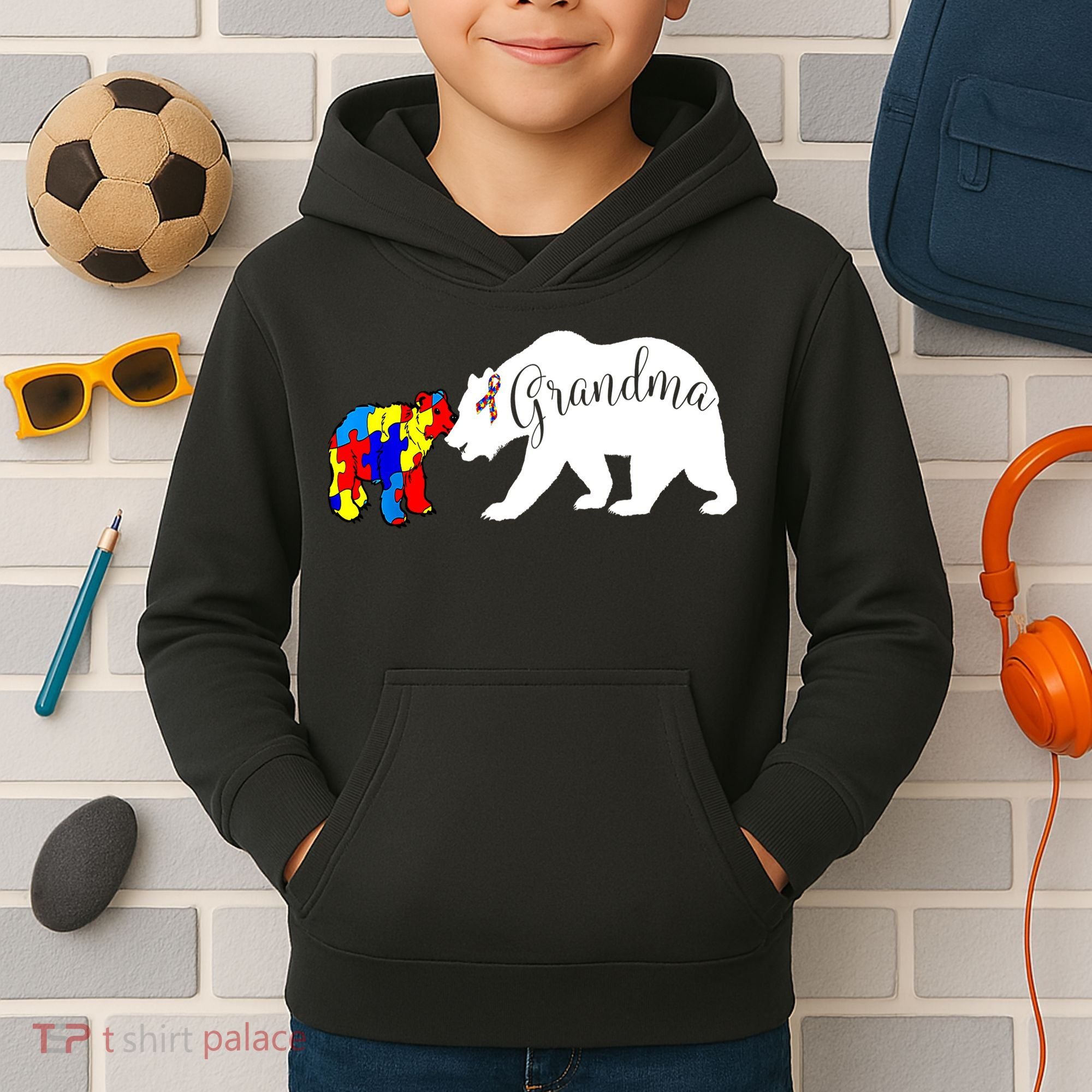 Grandma Bear Autism Awareness Kids Hoodie