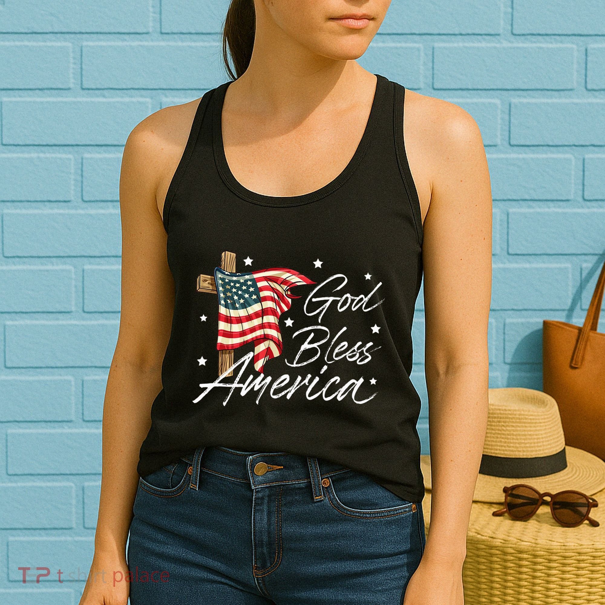 God Bless America Fourth Of July Christian Patriot Women's Tank Top