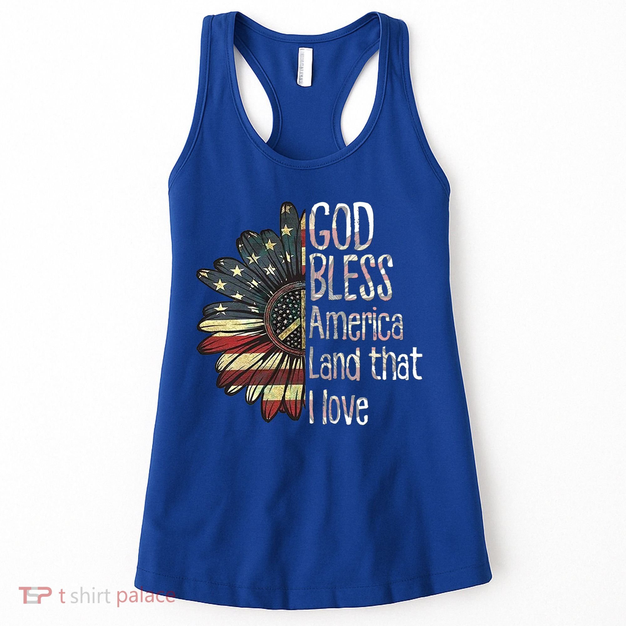 God Bless America Land That I Love Usa Flag Flower Patriotic Gift Women's Tank Top