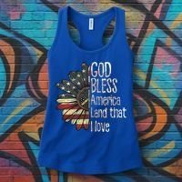 God Bless America Land That I Love Usa Flag Flower Patriotic Gift Women's Tank Top thumb 3
