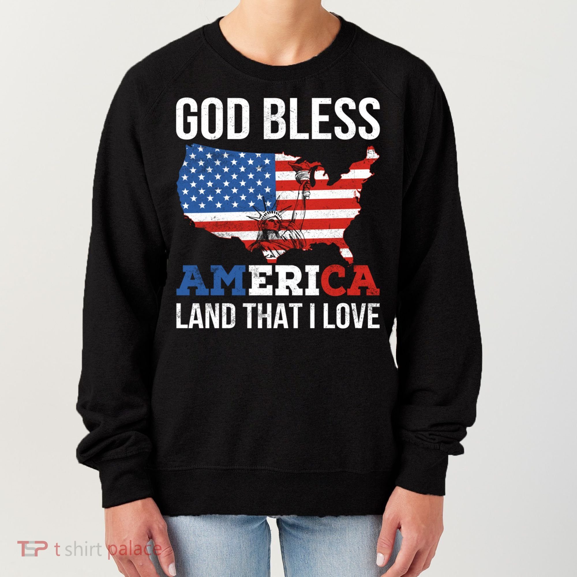 God Bless America Land That I Love American Flag Meaningful Gift Women's Sweatshirt