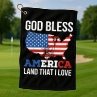 God Bless America Land That I Love American Flag Meaningful Gift Golf Towel thumb 1