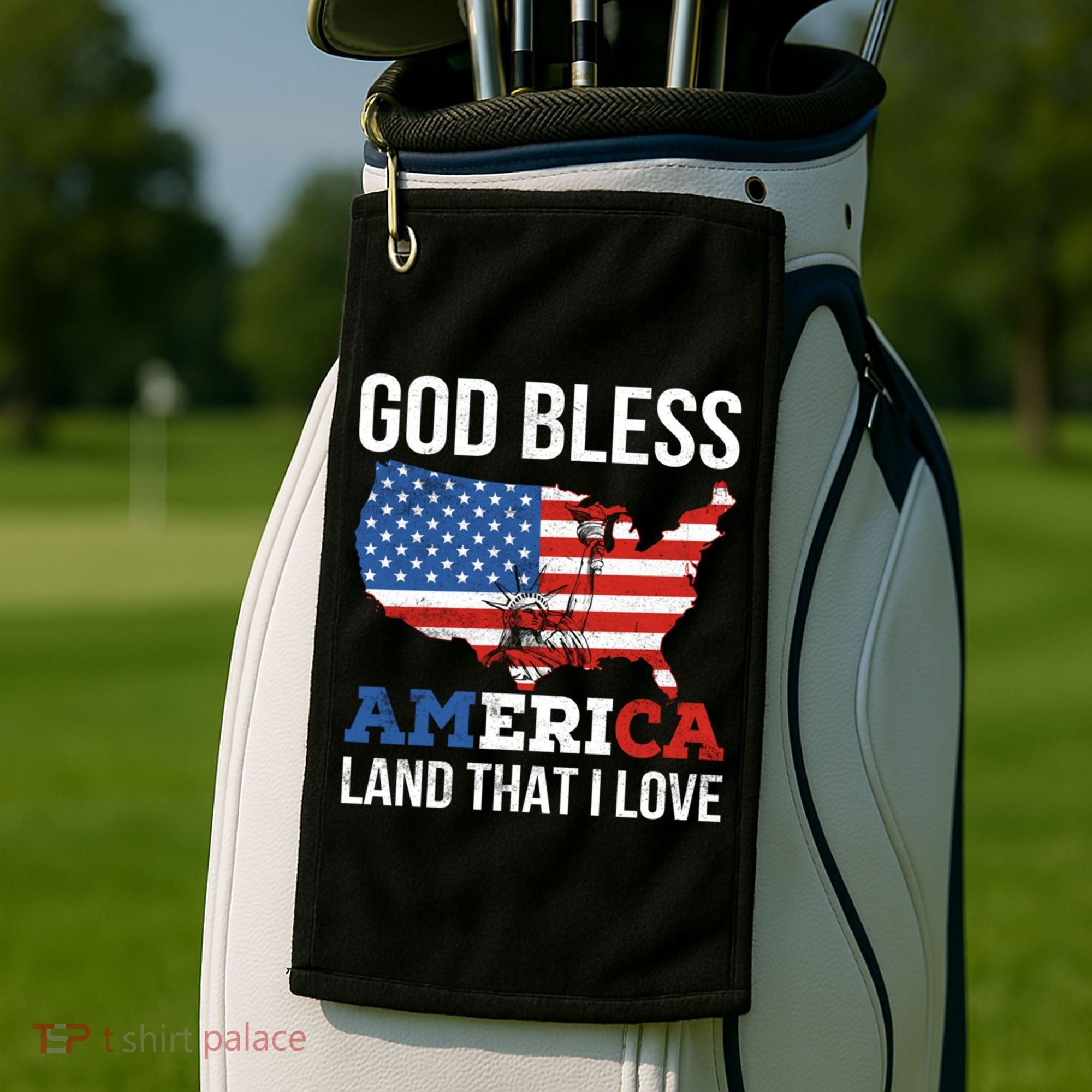 God Bless America Land That I Love American Flag Meaningful Gift Golf Towel
