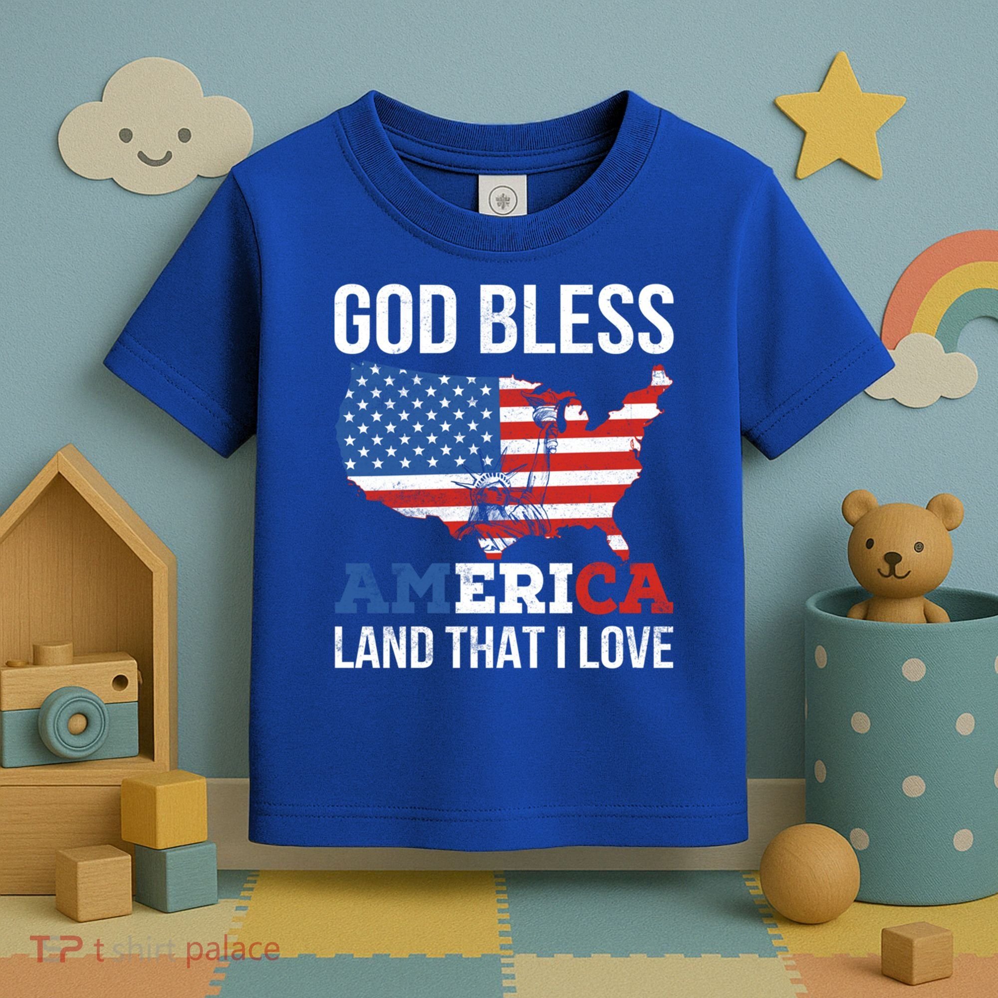 God Bless America Land That I Love American Flag Meaningful Gift Toddler T-Shirt