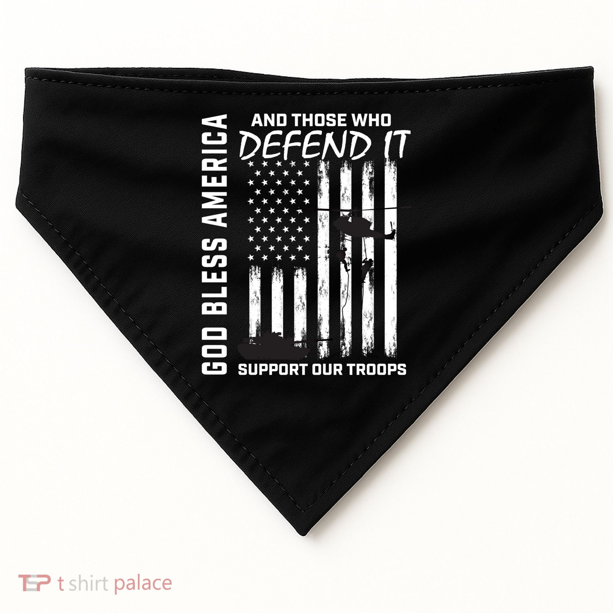 God Bless America Support Our Troops Veterans American Flag Meaningful Gift USA-Made Doggie Bandana