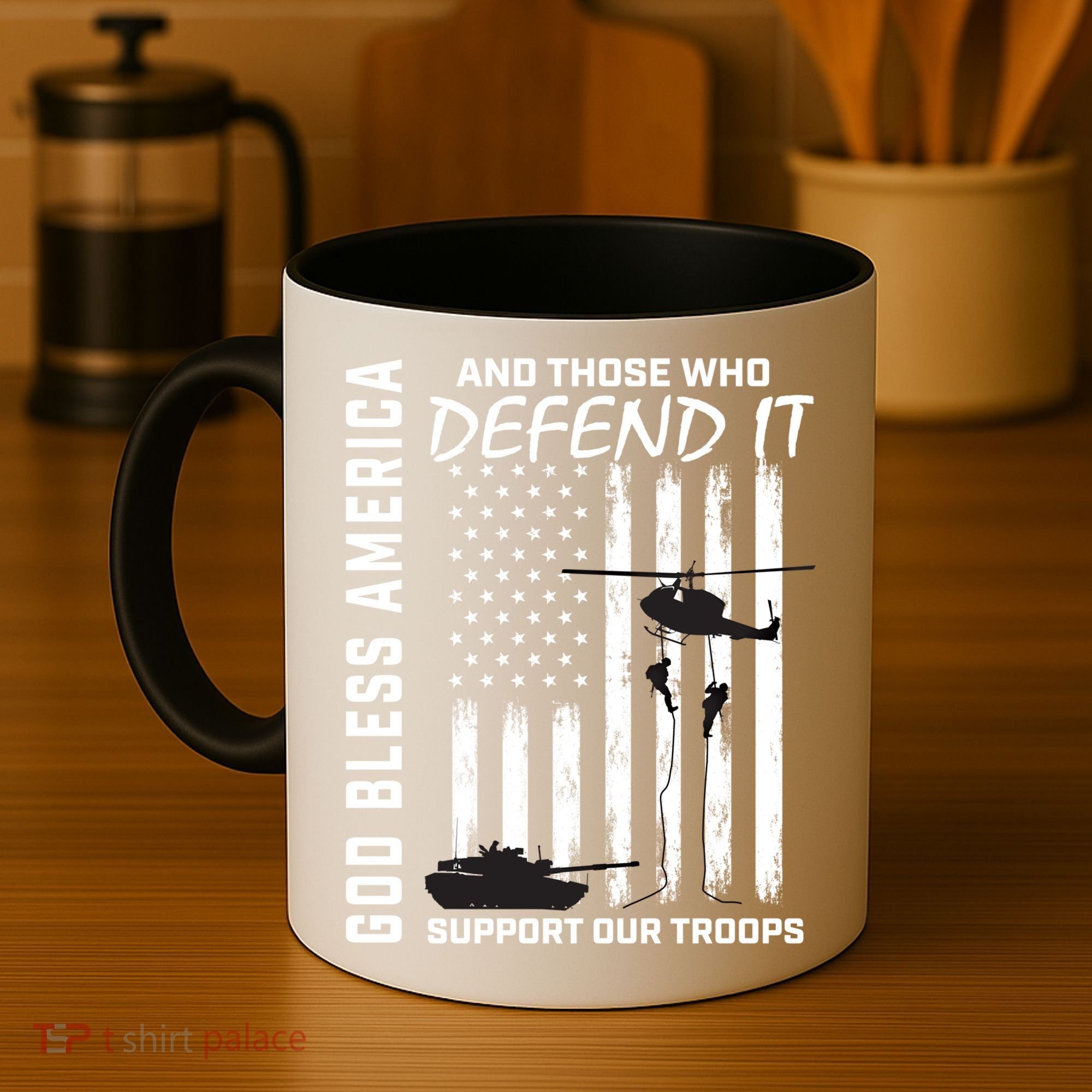 God Bless America Support Our Troops Veterans American Flag Meaningful Gift Coffee Mug