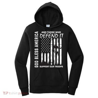God Bless America Support Our Troops Veterans American Flag Meaningful Gift Women's Hoodie