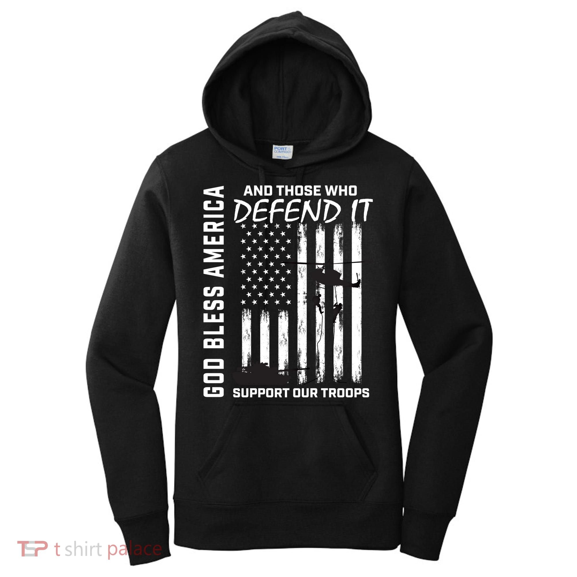 God Bless America Support Our Troops Veterans American Flag Meaningful Gift Women's Hoodie