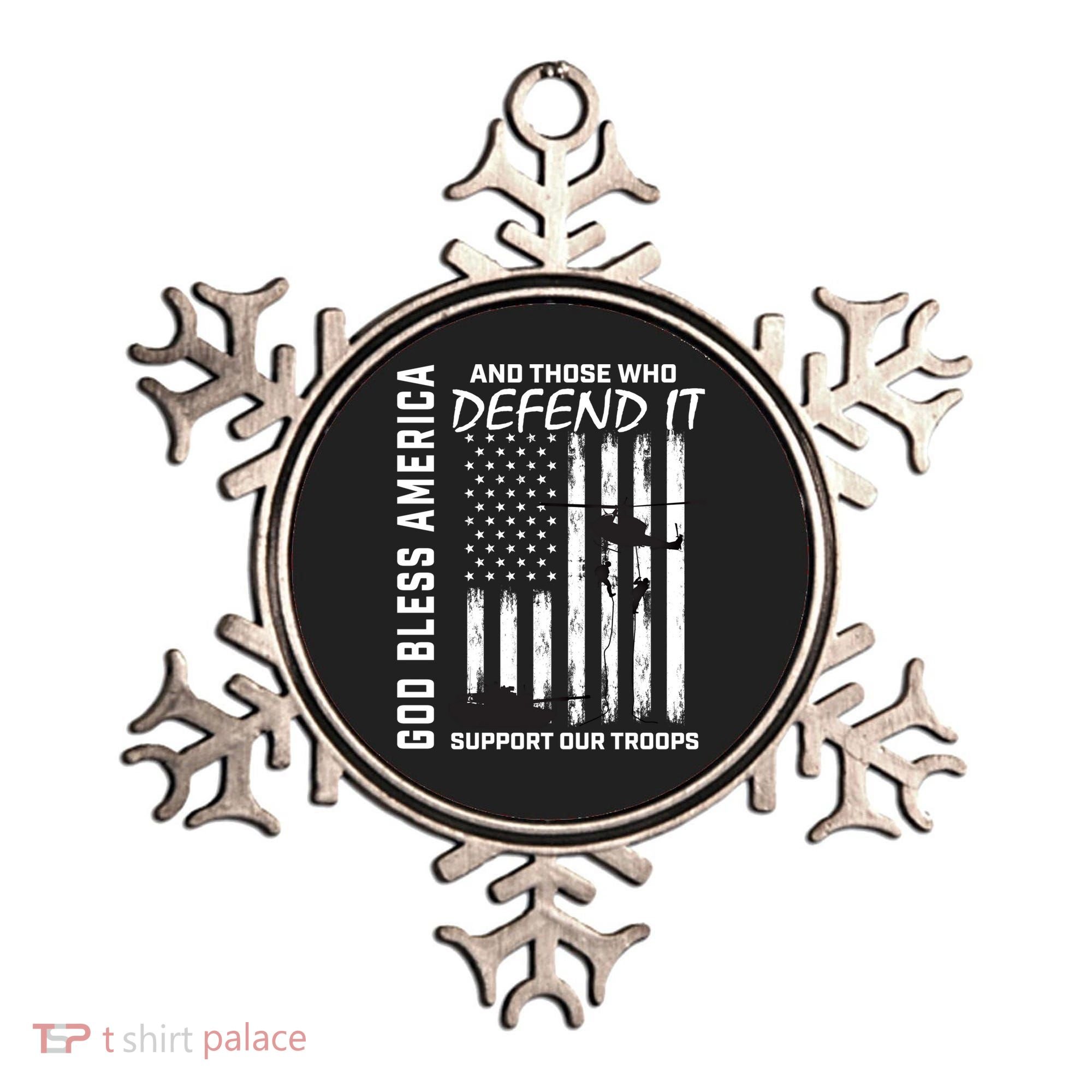 God Bless America Support Our Troops Veterans American Flag Meaningful Gift Ornament
