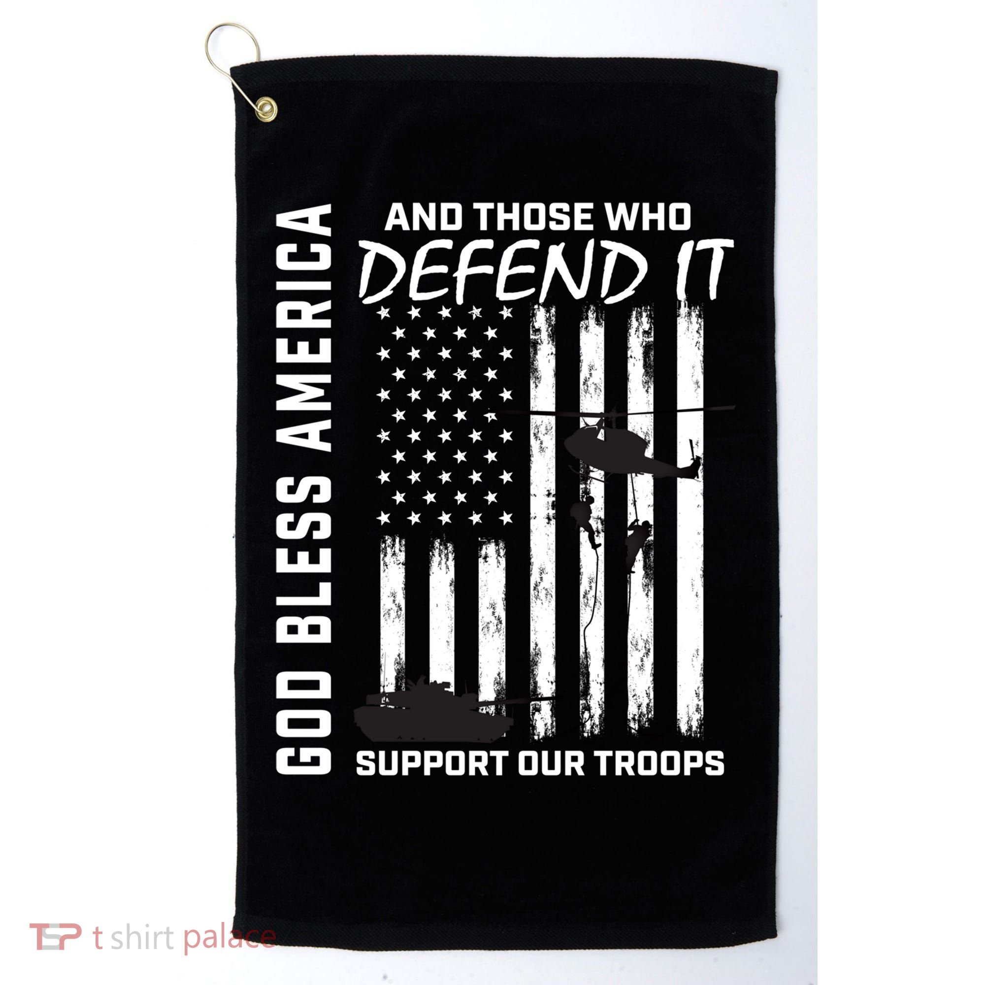 God Bless America Support Our Troops Veterans American Flag Meaningful Gift Golf Towel