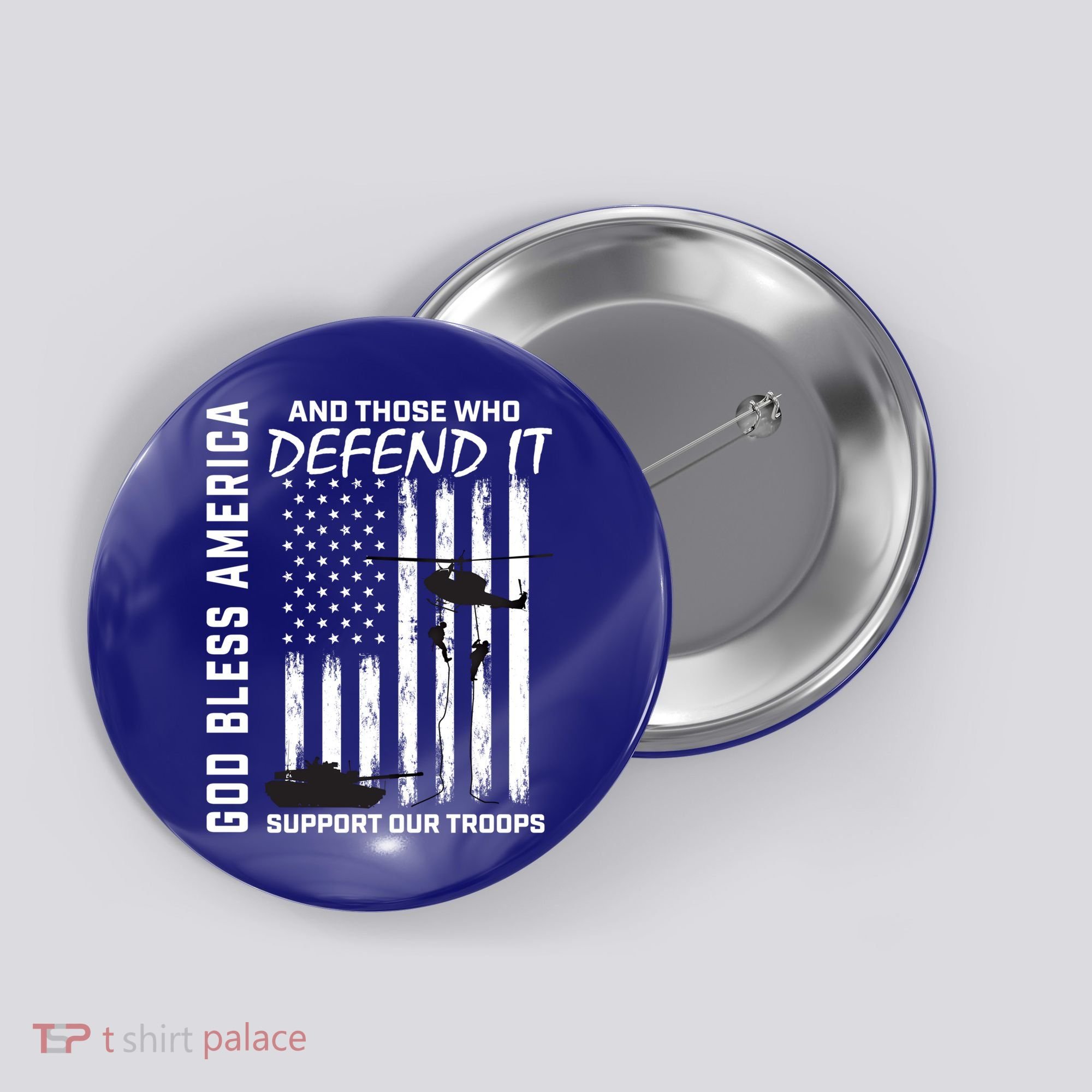 God Bless America Support Our Troops Veterans American Flag Meaningful Gift Button