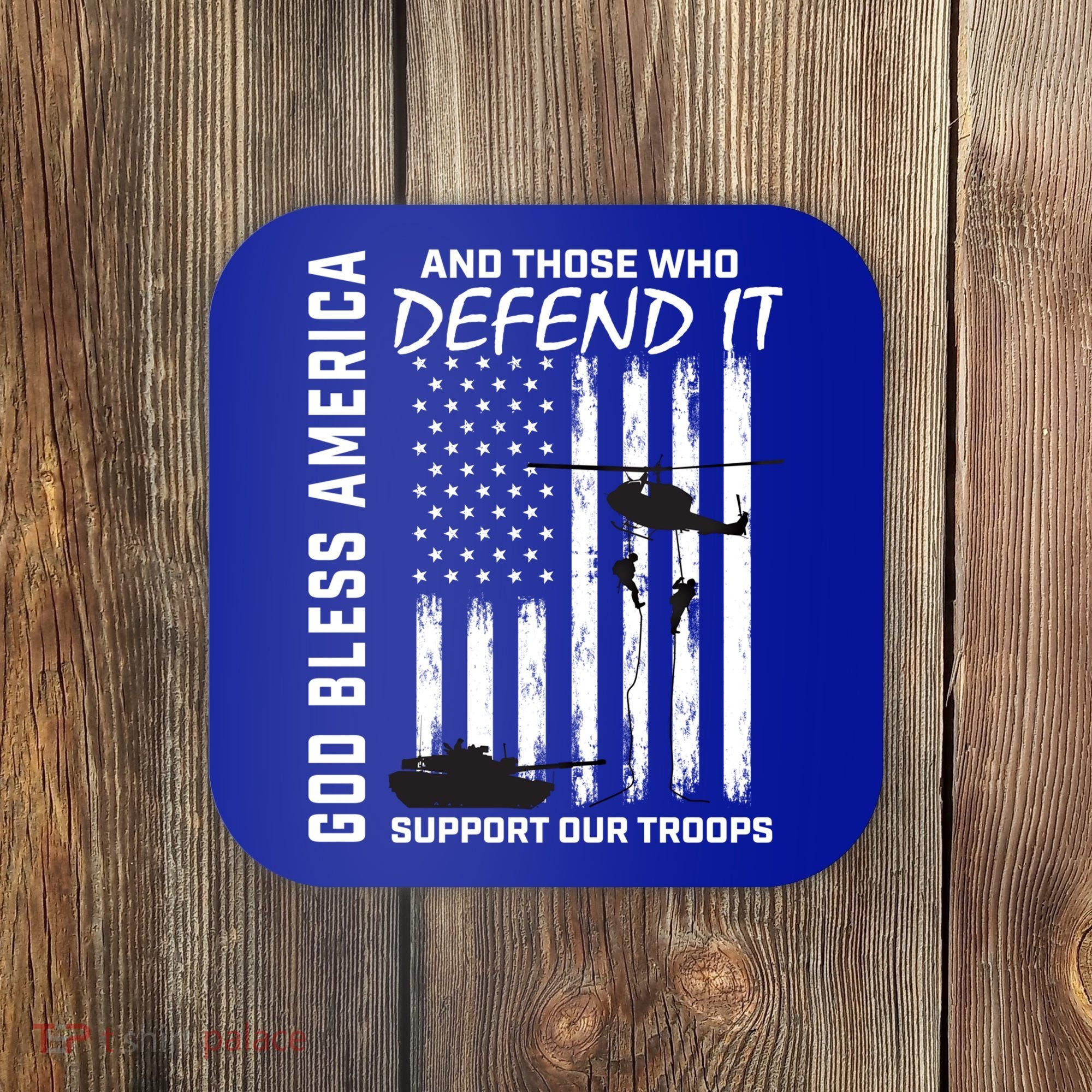 God Bless America Support Our Troops Veterans American Flag Meaningful Gift Coaster