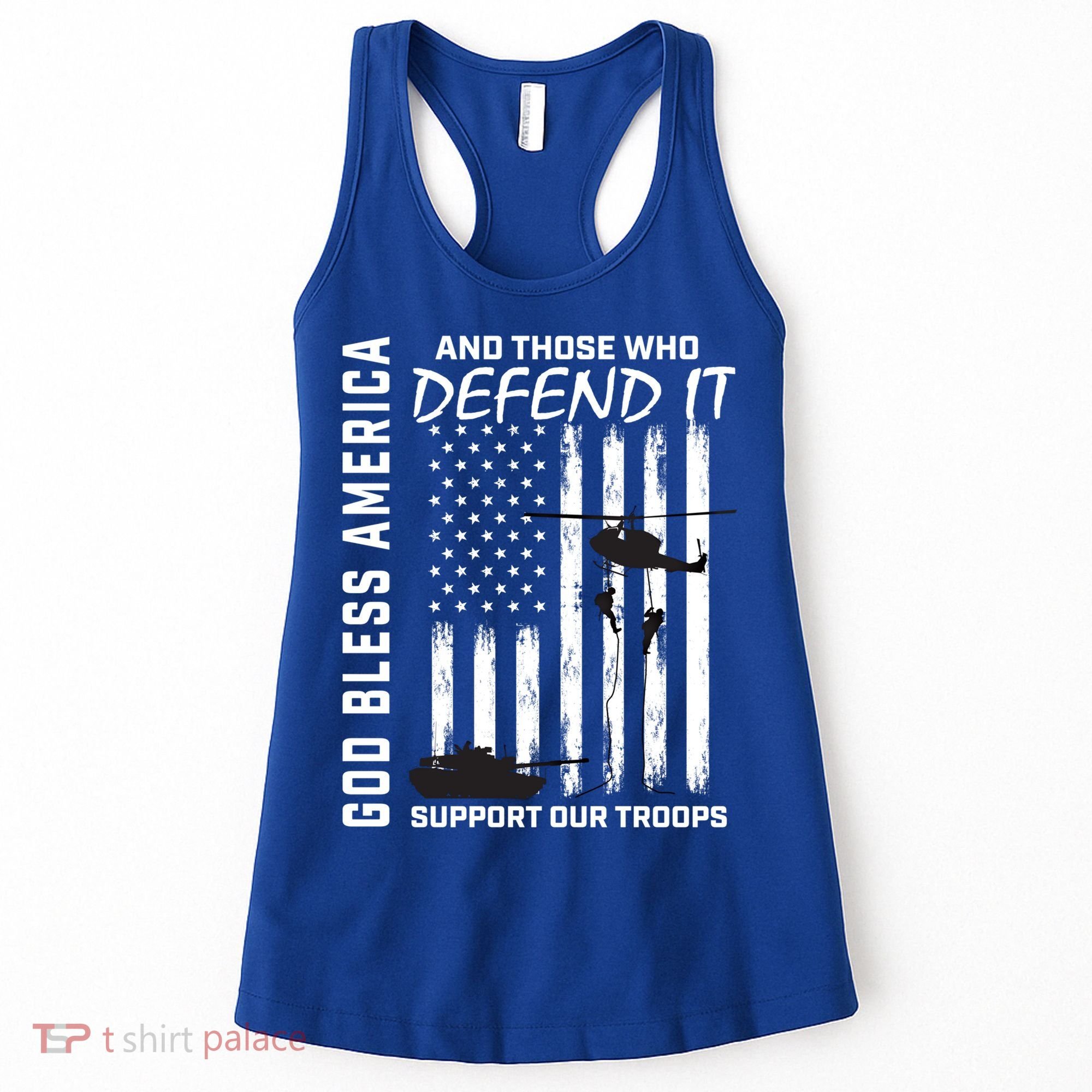 God Bless America Support Our Troops Veterans American Flag Meaningful Gift Women's Tank Top