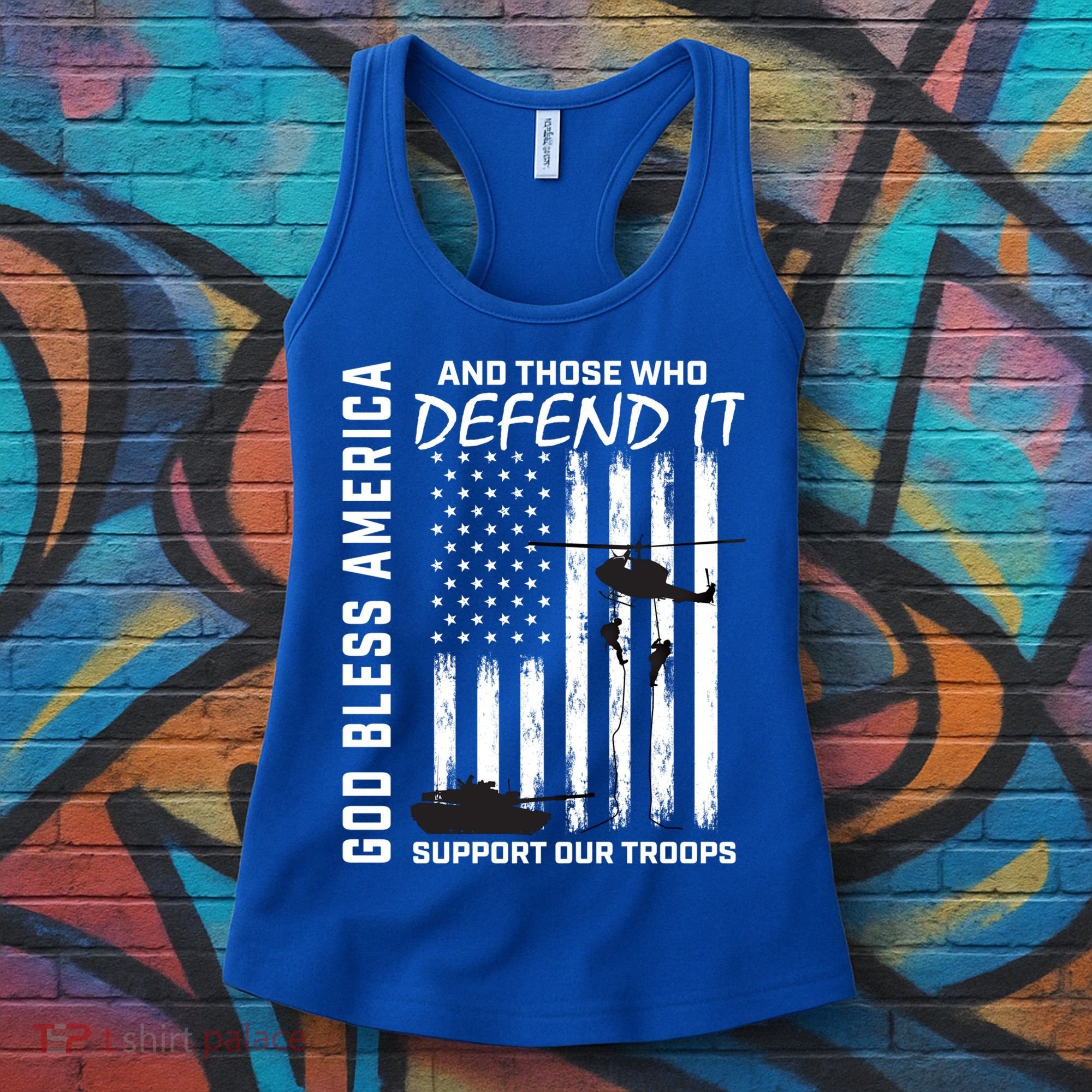 God Bless America Support Our Troops Veterans American Flag Meaningful Gift Women's Tank Top