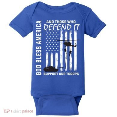 God Bless America Support Our Troops Veterans American Flag Meaningful Gift Baby Bodysuit