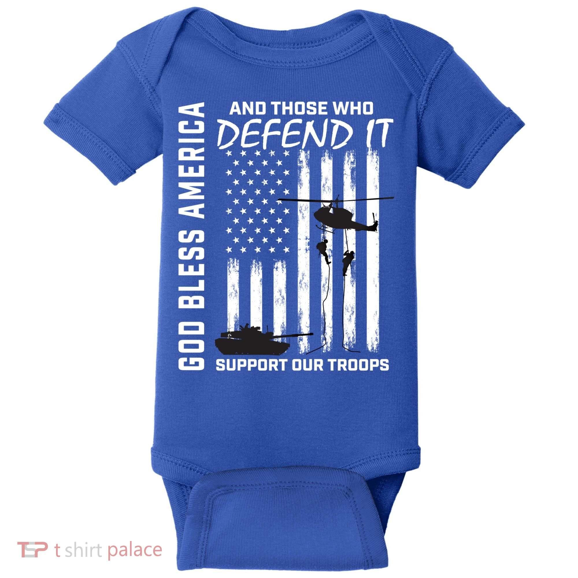 God Bless America Support Our Troops Veterans American Flag Meaningful Gift Baby Bodysuit