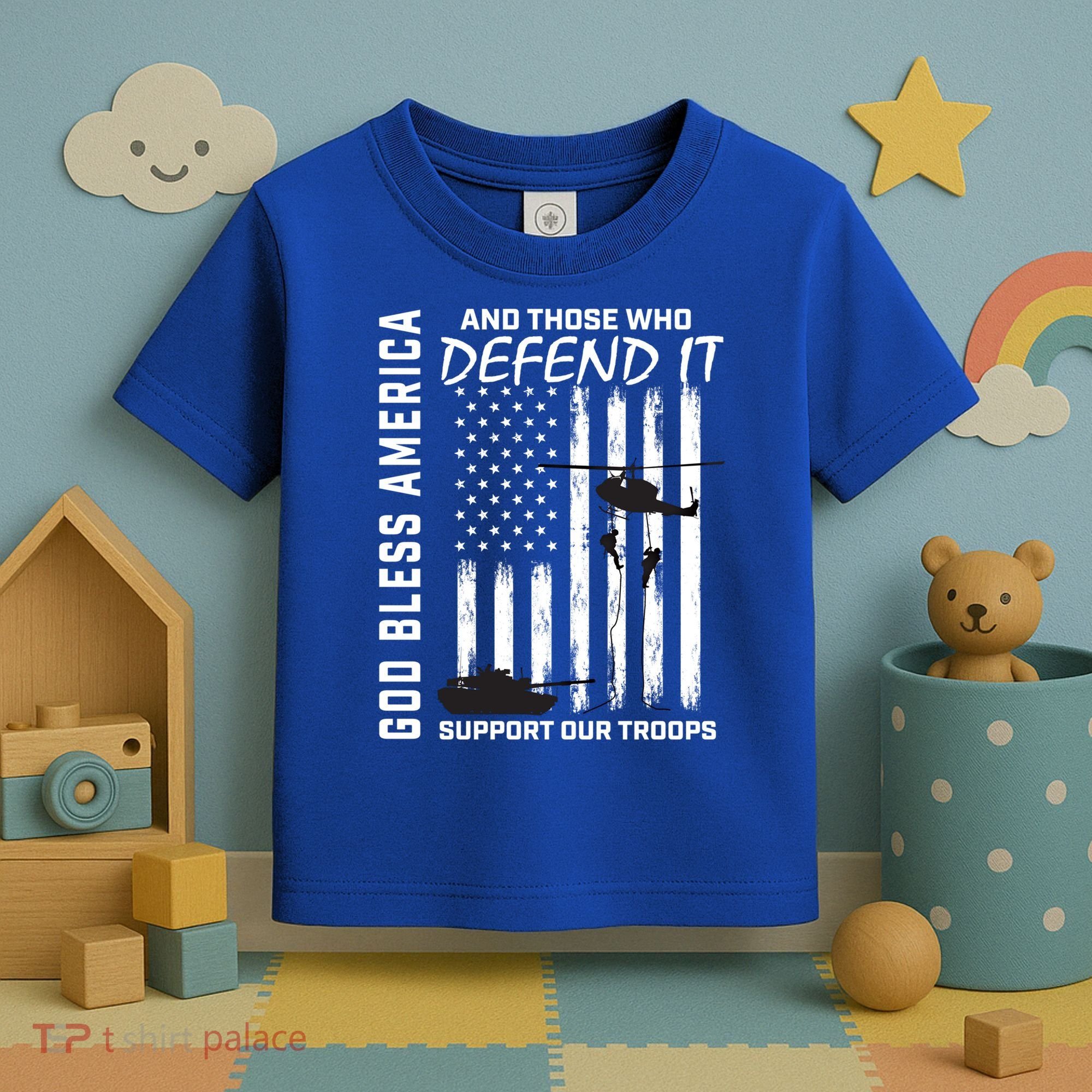God Bless America Support Our Troops Veterans American Flag Meaningful Gift Toddler T-Shirt