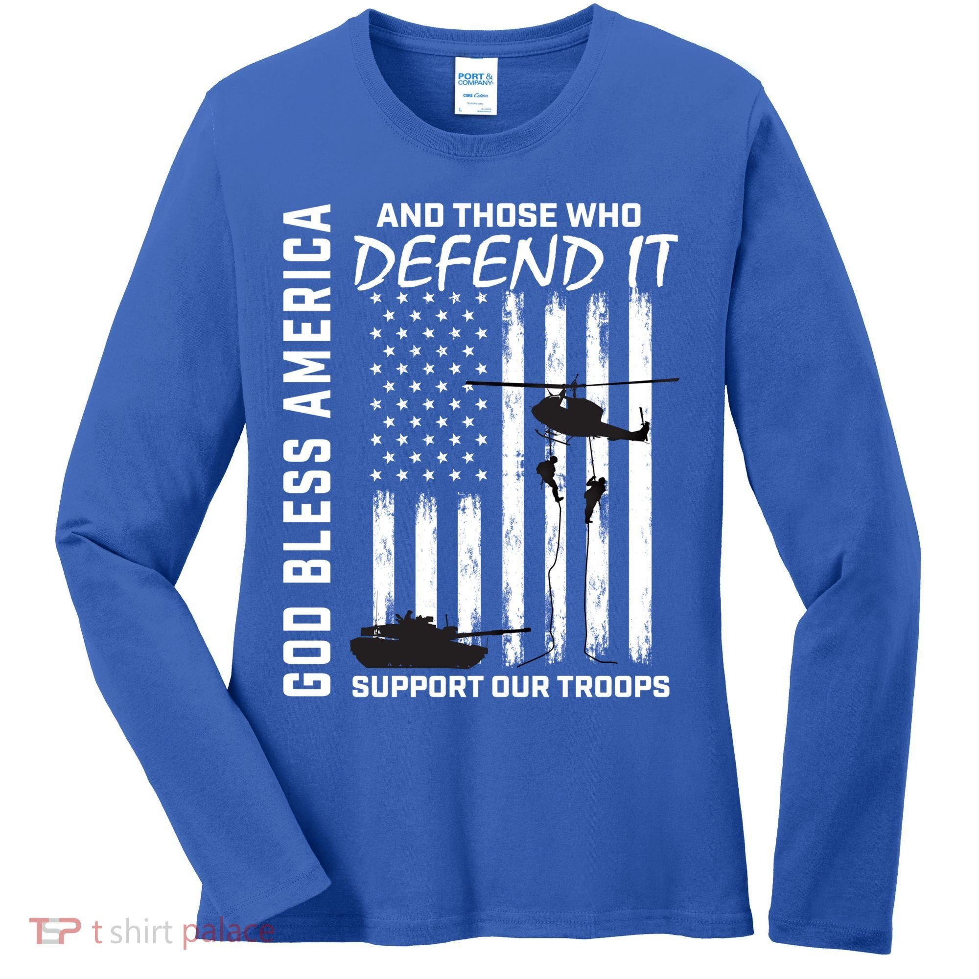 God Bless America Support Our Troops Veterans American Flag Meaningful Gift Women's Long Sleeve Shirt