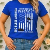 God Bless America Support Our Troops Veterans American Flag Meaningful Gift Women's T-Shirt thumb 2