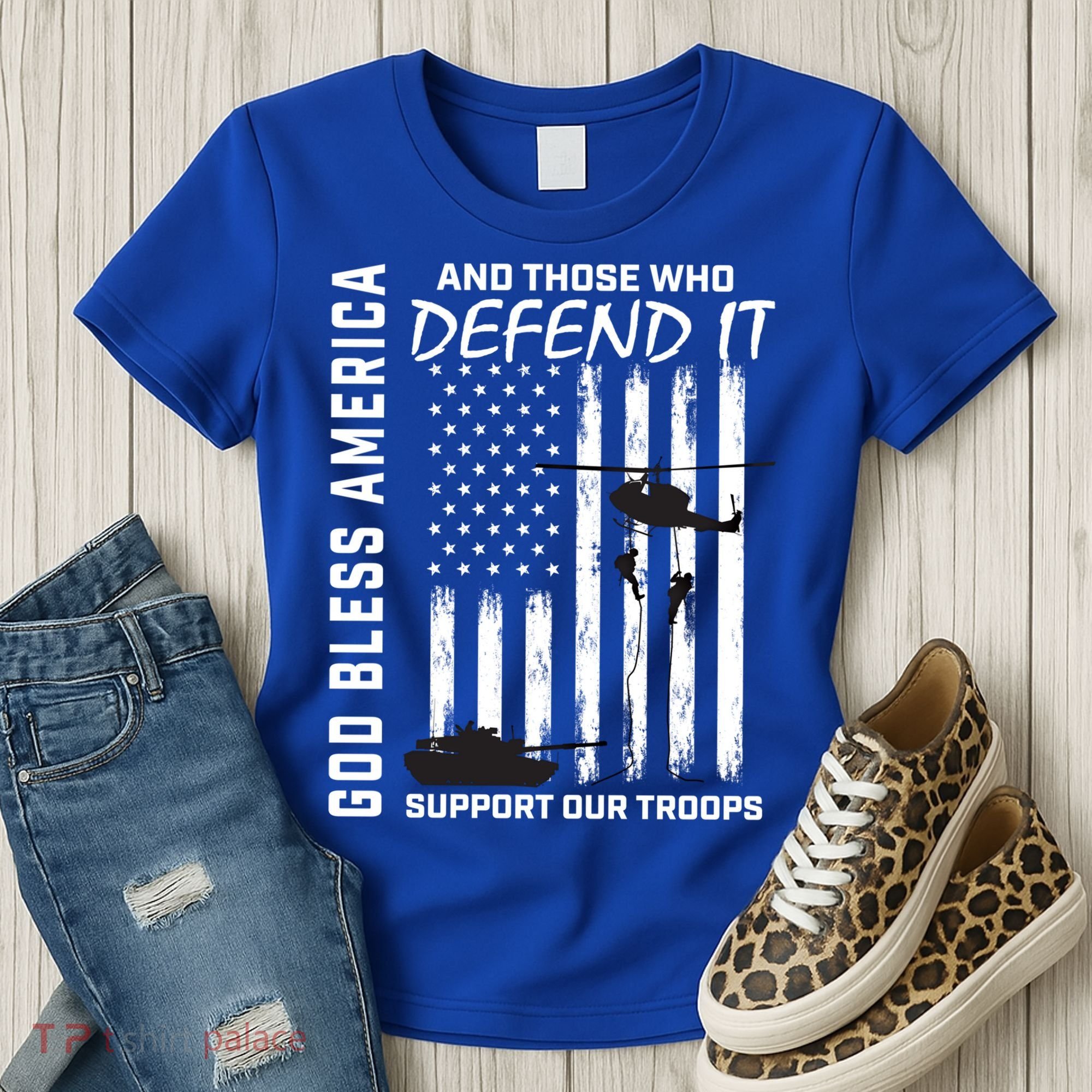 God Bless America Support Our Troops Veterans American Flag Meaningful Gift Women's T-Shirt