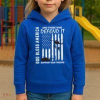 God Bless America Support Our Troops Veterans American Flag Meaningful Gift Kids Hoodie thumb 3