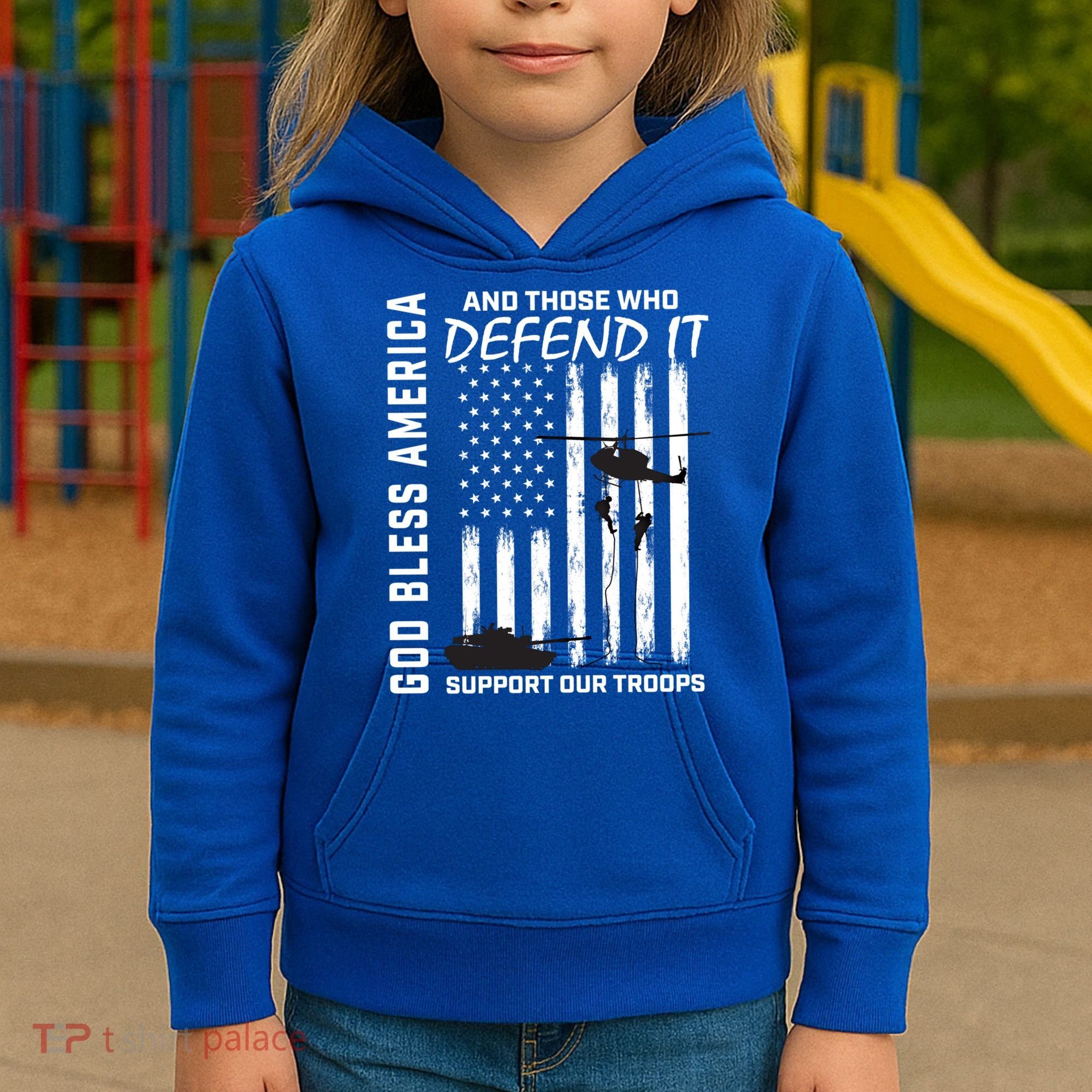 God Bless America Support Our Troops Veterans American Flag Meaningful Gift Kids Hoodie