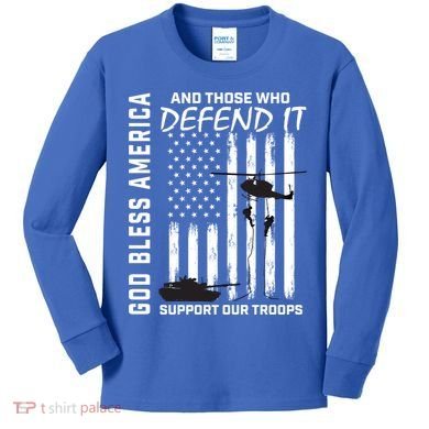 God Bless America Support Our Troops Veterans American Flag Meaningful Gift Kids Long Sleeve Shirt