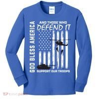 God Bless America Support Our Troops Veterans American Flag Meaningful Gift Kids Long Sleeve Shirt thumb 0