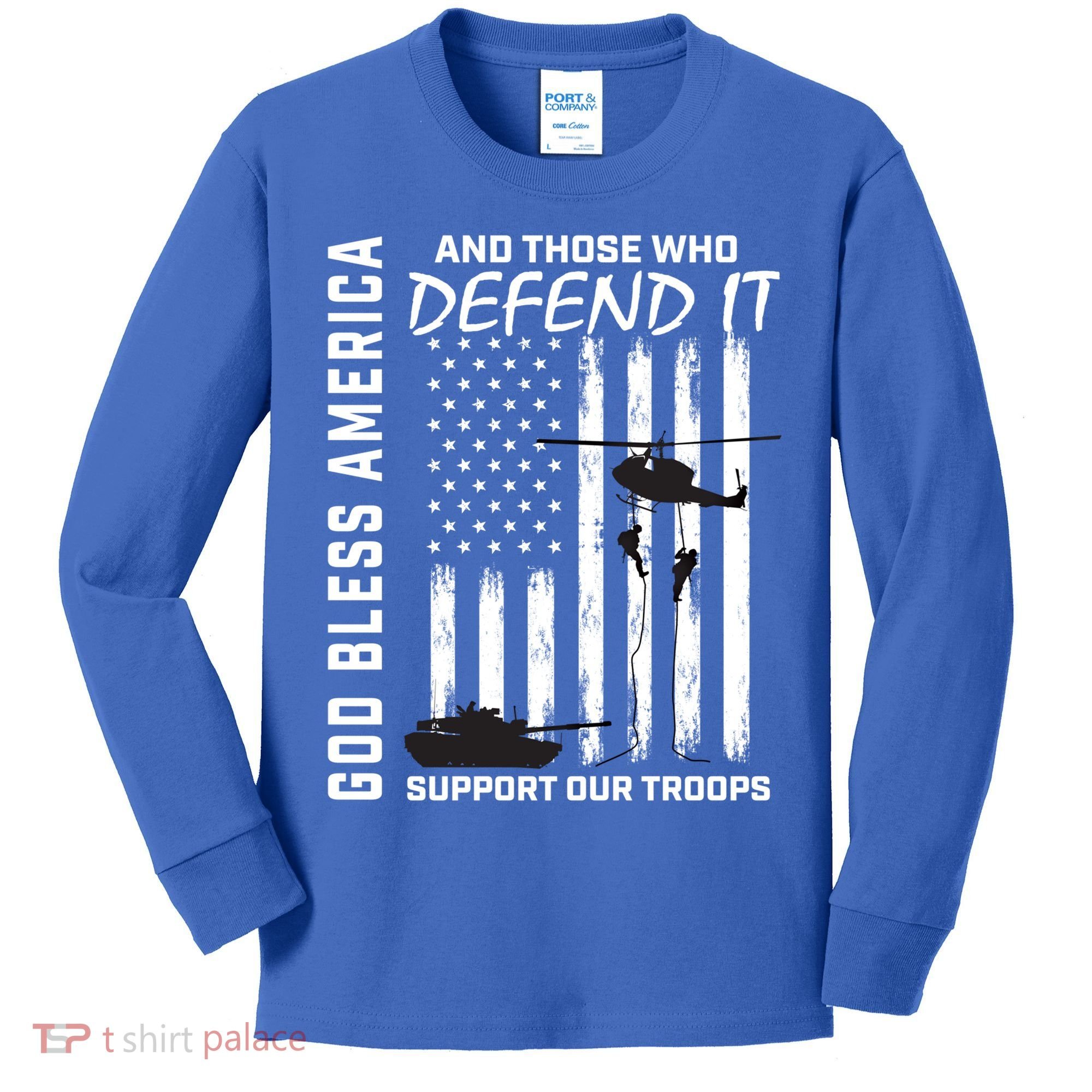 God Bless America Support Our Troops Veterans American Flag Meaningful Gift Kids Long Sleeve Shirt