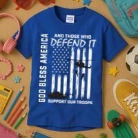 God Bless America Support Our Troops Veterans American Flag Meaningful Gift Kids T-Shirt thumb 3
