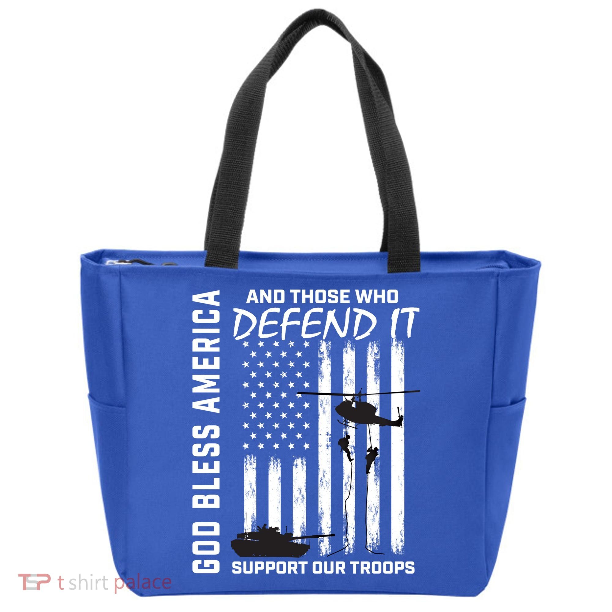 God Bless America Support Our Troops Veterans American Flag Meaningful Gift Tote Bag